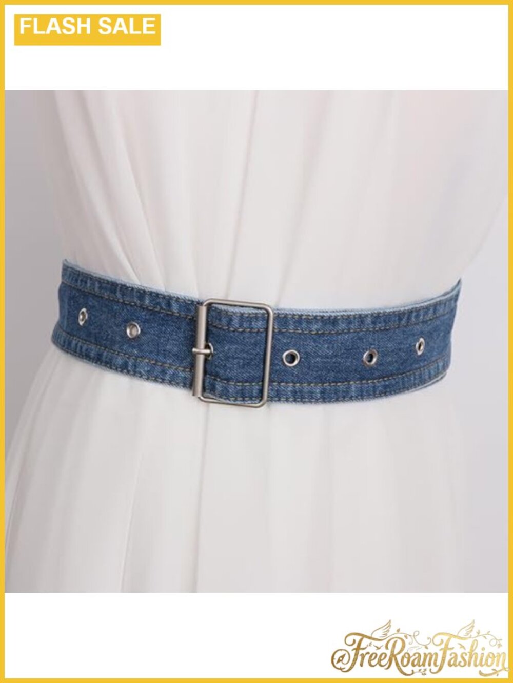 Denim Waist Belt Round Buckle Wide Elastic Jean Belt for Pants Dress - Picture 2 of 4